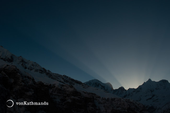 Bursts of morning rays over Annapurna