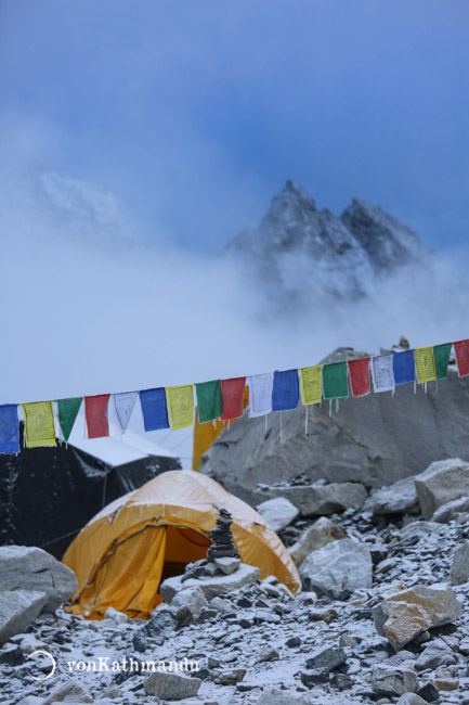 Everest Base Camp can get freezing cold, especially at night. Overnight stay in Base Camp is permitted only for people climbing Everest