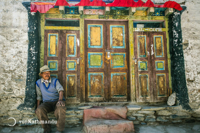 A local in front of his shop in Lo Manthang