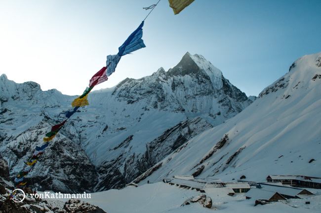 Annapurna Base Camp after a night of snowfall