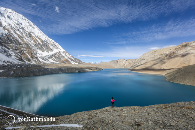 A trekker at Tilicho Lake