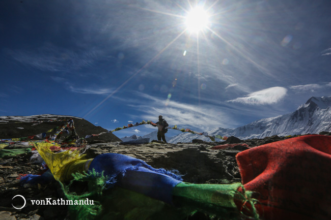 Prayer flags on the banks of Tilicho Lake