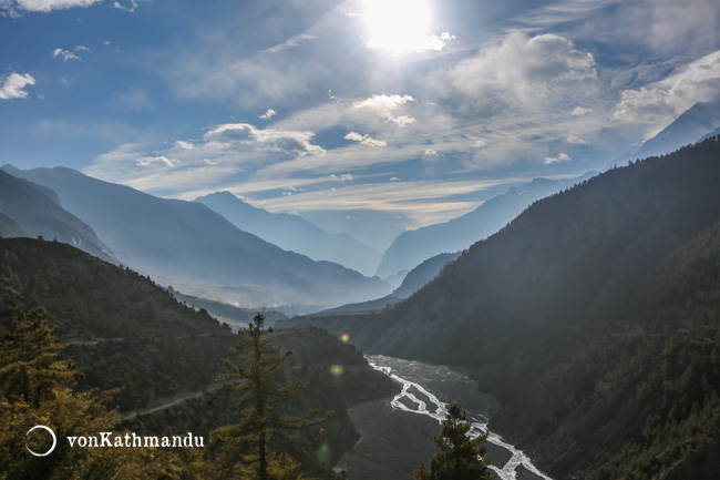 Marshyangdi river originates from Tilicho Lake and cuts through Manang valley