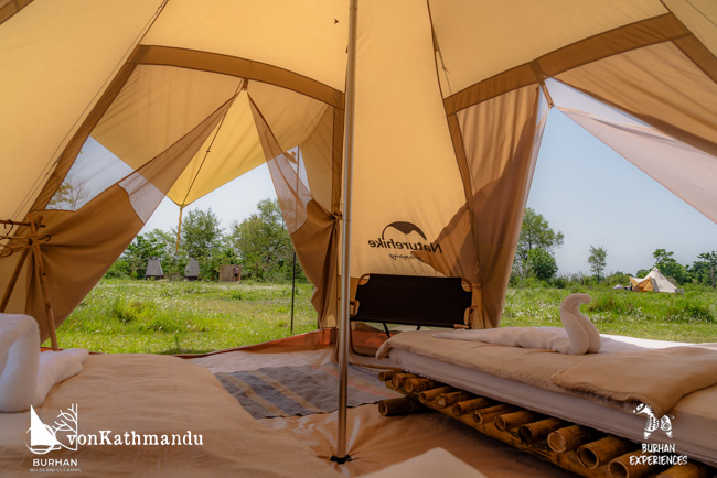 A look into the interior of tented accommodation in Burhan camps.