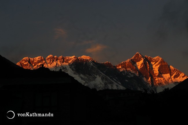 Everest and Lhotse at sunset