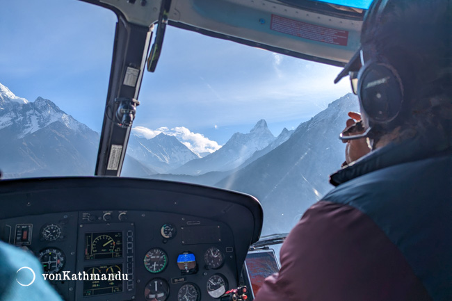 Khumbu mountain range shows up as we approach Namche Bazaar