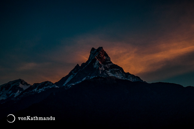 Fishtail or Machhapuchare gets its name from the twin peaks