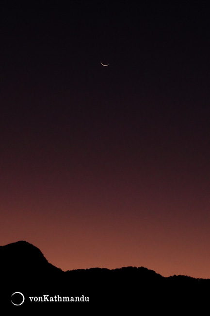 Crescent moon over Ghandruk