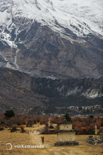 With no roads higher up, all goods are ferried by either porters, mules or yaks