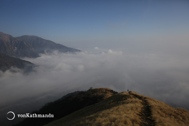 Sea of clouds at the bottom of the valley