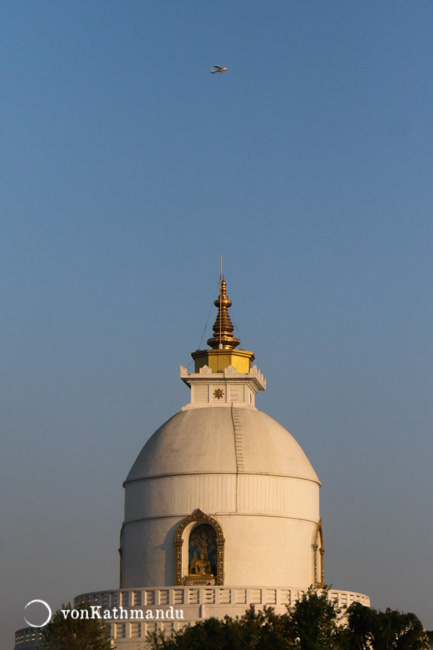 World Peace Stupa, a Buddhist monument and a popular attraction to see the mountains, city and lake from