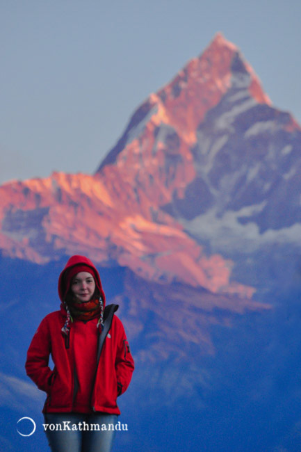 Fishtail mountains shaped like a dagger seen from Pokhara