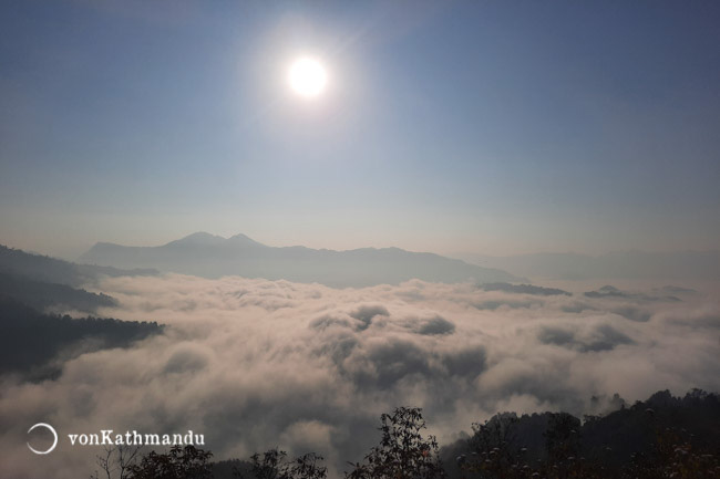 Walk well above the sea of clouds shrouding Pokhara