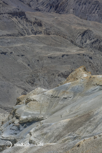 Trekker on the downhilll to Dhi