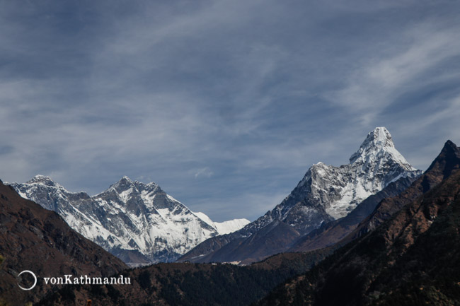 Everst, Lhotse and Amam Dablam as seen from Pangboche