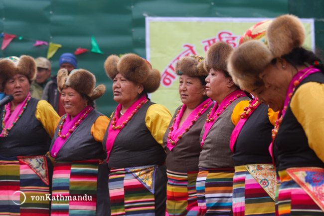 Sherpa ladies in traditional dress called Bakkhu