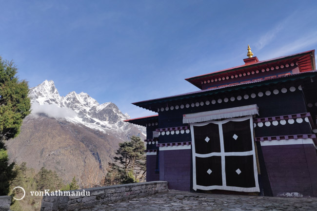 The holy Khumbila mountain and Tengboche Monastery