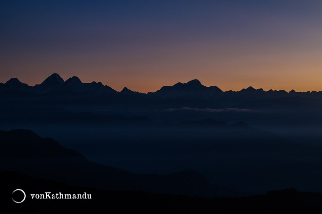 Sunrise at Chisapani as Langtang prepares to catch the first rays