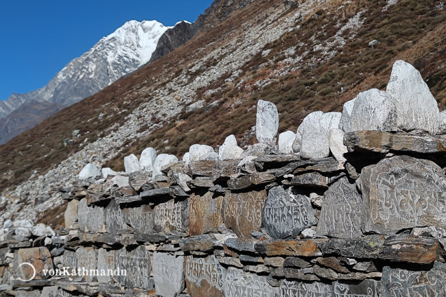 Mani wall made up of impressive stone inscriptions