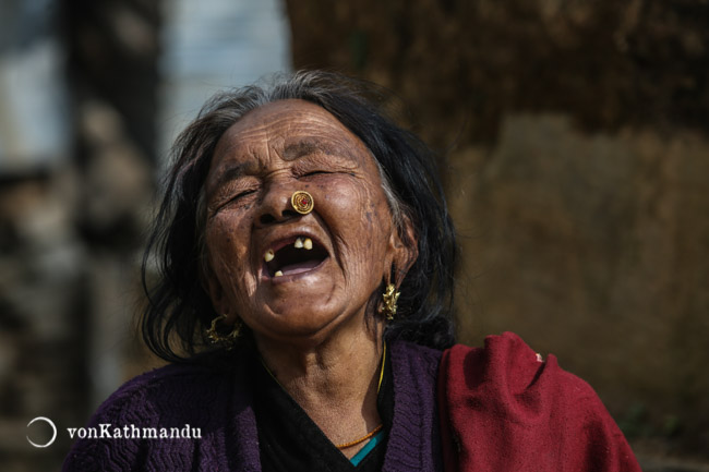 An elderly jolly lady of Gurung caste