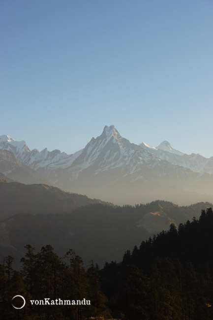Fishtail mountain above rhododendron forests of Ghorepani and Deurali