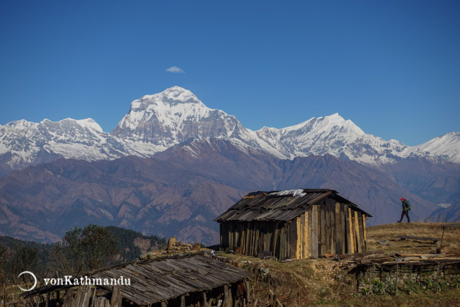 A tiny hut in the mountains with great views of Dhaulagiri range
